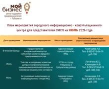 План мероприятий городского информационно - консультационного центра для представителей СМСП на июль 2026 года
