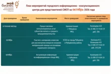 План мероприятий городского информационно- консультационного центра для представителей СМСП на октябрь2026 года